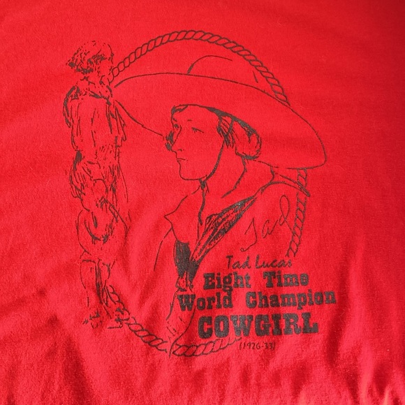 Women’s Large EUC Red Tad Lucas Cowgirl Long Sleeve T Shirt Jerzees - Picture 4 of 9